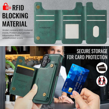 For iPhone 16 Plus DG.MING MAGKING-K3 Series MagSafe RFID Card Bag Detachable Phone Case(Green) - iPhone 16 Plus Cases by DG.MING | Online Shopping UK | buy2fix