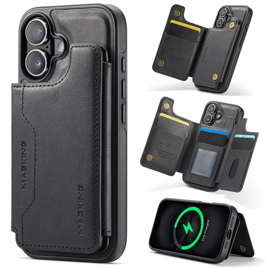 For iPhone 16 MAGKING K3 Series MagSafe RFID Card Bag Detachable Phone Case(Black)