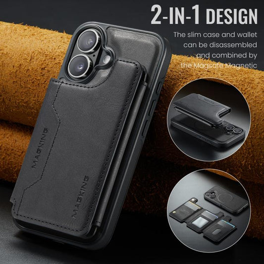 For iPhone 16 DG.MING MAGKING-K3 Series MagSafe RFID Card Bag Detachable Phone Case(Black) - iPhone 16 Cases by DG.MING | Online Shopping UK | buy2fix