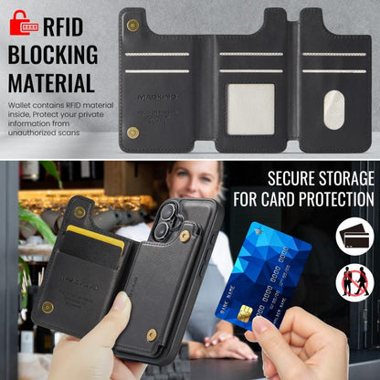 For iPhone 16 DG.MING MAGKING-K3 Series MagSafe RFID Card Bag Detachable Phone Case(Black) - iPhone 16 Cases by DG.MING | Online Shopping UK | buy2fix