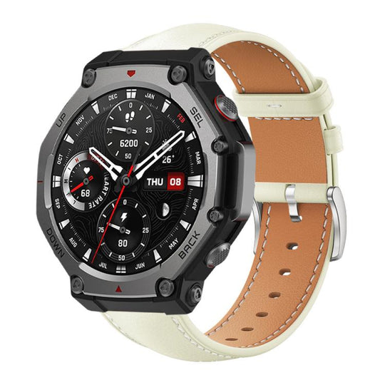 For Amazfit T-Rex 3 22mm xDfind Flat Head Black Shark Fine Grain Leather Watch Band(Creamy White)