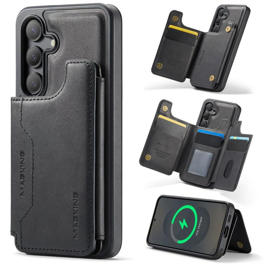 For Samsung Galaxy S25 5G MAGKING K3 Series MagSafe RFID Card Bag Detachable Phone Case(Black)