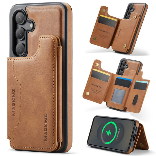 For Samsung Galaxy S25 5G MAGKING K3 Series MagSafe RFID Card Bag Detachable Phone Case(Brown)