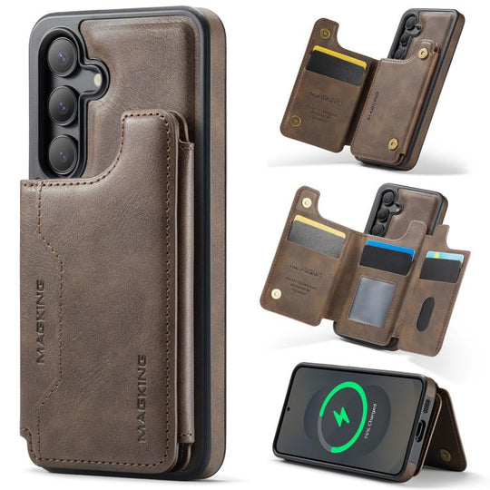 For Samsung Galaxy S25 5G MAGKING K3 Series MagSafe RFID Card Bag Detachable Phone Case(Coffee)