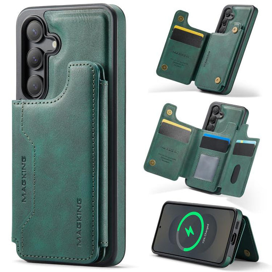 For Samsung Galaxy S25 5G MAGKING K3 Series MagSafe RFID Card Bag Detachable Phone Case(Green)