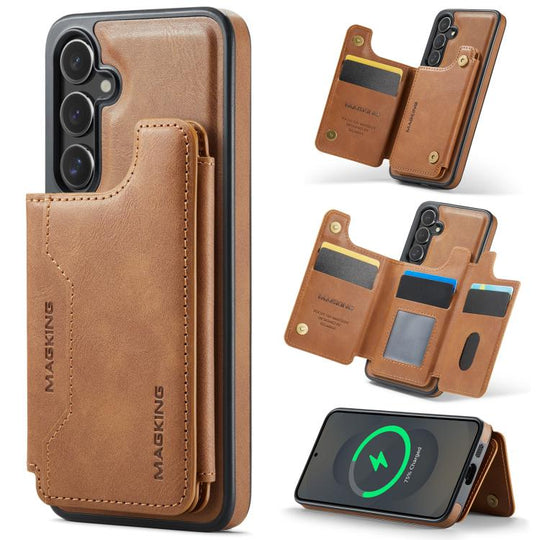 For Samsung Galaxy S25+ 5G MAGKING K3 Series MagSafe RFID Card Bag Detachable Phone Case(Brown)