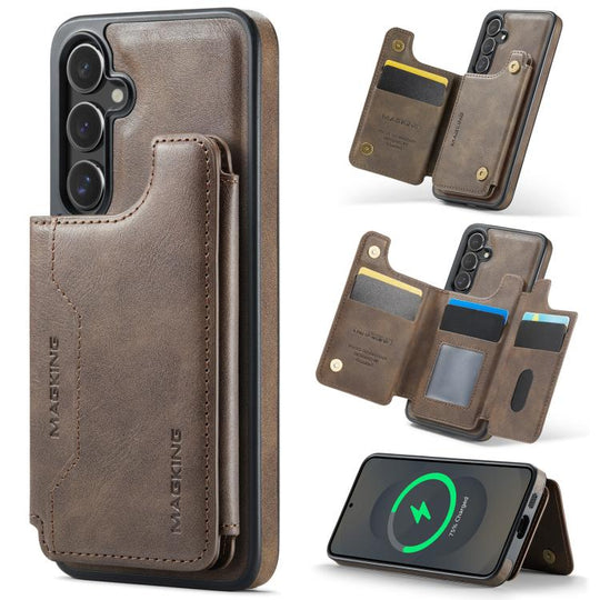 For Samsung Galaxy S25+ 5G MAGKING K3 Series MagSafe RFID Card Bag Detachable Phone Case(Coffee)