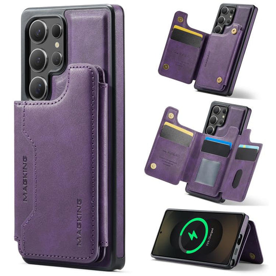 For Samsung Galaxy S25 Ultra 5G MAGKING K3 Series MagSafe RFID Card Bag Detachable Phone Case(Purple)