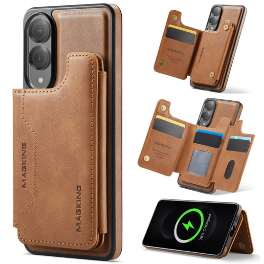 For Samsung Galaxy S25 Edge 5G MAGKING K3 Series MagSafe RFID Card Bag Detachable Phone Case(Brown)