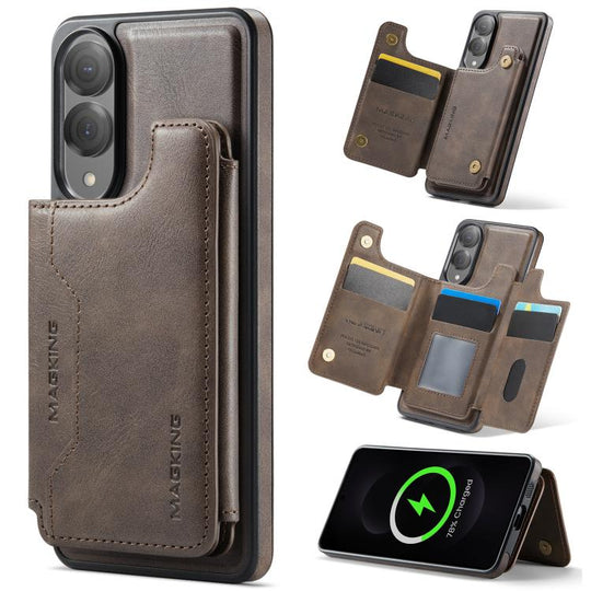 For Samsung Galaxy S25 Edge 5G MAGKING K3 Series MagSafe RFID Card Bag Detachable Phone Case(Coffee)