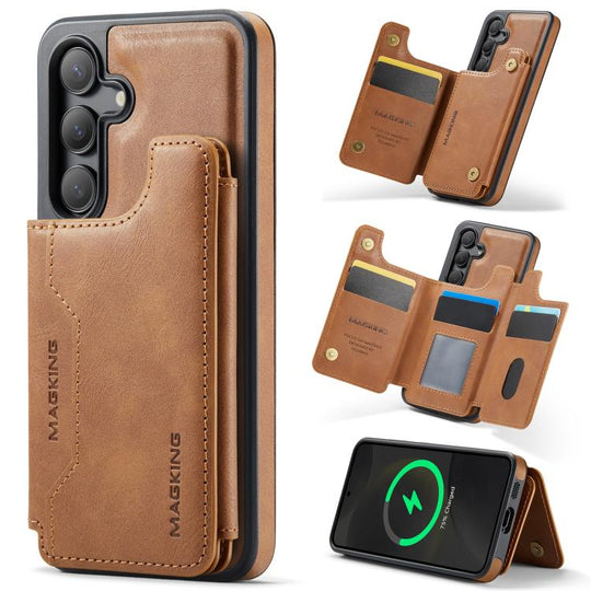 For Samsung Galaxy S24 5G MAGKING K3 Series MagSafe RFID Card Bag Detachable Phone Case(Brown)