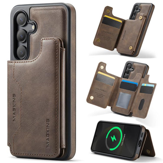For Samsung Galaxy S24 5G MAGKING K3 Series MagSafe RFID Card Bag Detachable Phone Case(Coffee)