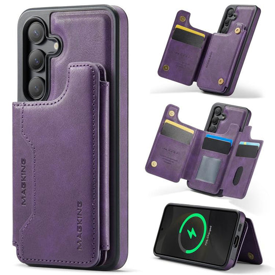 For Samsung Galaxy S24 5G MAGKING K3 Series MagSafe RFID Card Bag Detachable Phone Case(Purple)