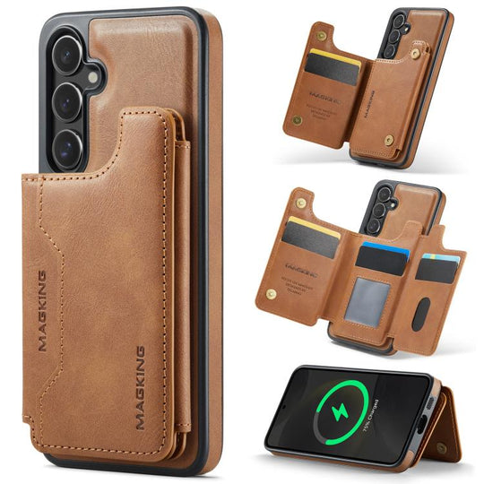 For Samsung Galaxy S24+ 5G MAGKING K3 Series MagSafe RFID Card Bag Detachable Phone Case(Brown)