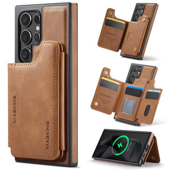 For Samsung Galaxy S24 Ultra 5G MAGKING K3 Series MagSafe RFID Card Bag Detachable Phone Case(Brown)