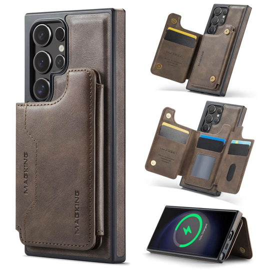 For Samsung Galaxy S23 Ultra 5G MAGKING K3 Series MagSafe RFID Card Bag Detachable Phone Case(Coffee)