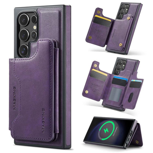 For Samsung Galaxy S23 Ultra 5G MAGKING K3 Series MagSafe RFID Card Bag Detachable Phone Case(Purple)