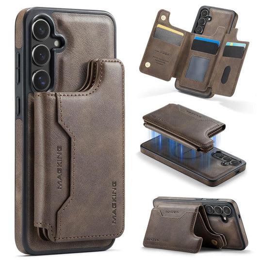 For Samsung Galaxy S25 FE 5G MAGKING K3 Series MagSafe RFID Card Bag Detachable Phone Case(Coffee)