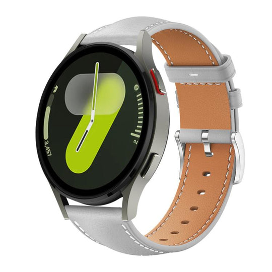 For Samsung Galaxy Watch7 / FE / 6 / 5 / 4 xDfind Flat Head Black Shark Fine Grain Leather Watch Band(Grey)