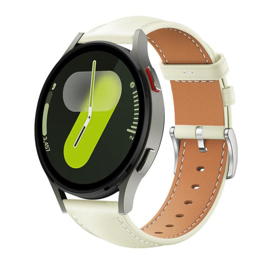 For Samsung Galaxy Watch7 / FE / 6 / 5 / 4 xDfind Flat Head Black Shark Fine Grain Leather Watch Band(Creamy White)