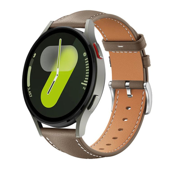 For Samsung Galaxy Watch7 / FE / 6 / 5 / 4 xDfind Flat Head Black Shark Fine Grain Leather Watch Band(Brown)