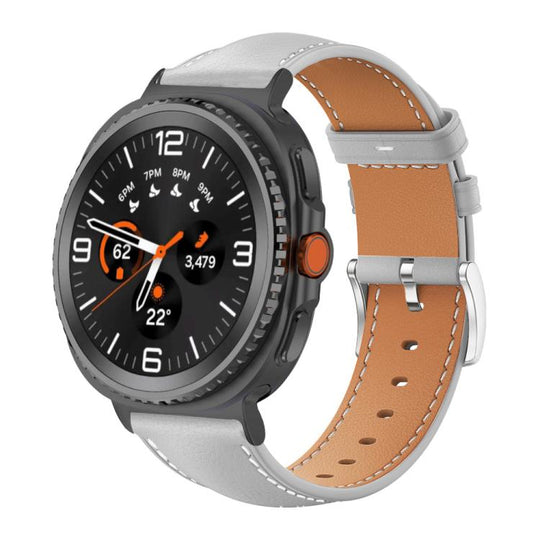 For Galaxy Watch9 / 8 / 8 Classic xDfind Flat Head Black Shark Fine Grain Leather Watch Band(Grey)