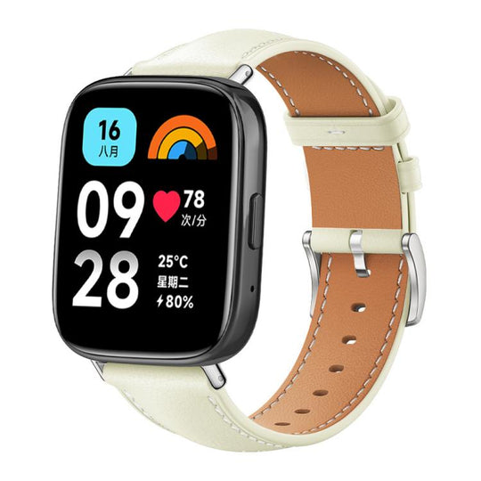For Redmi Watch 3 Active / Lite 20mm xDfind Flat Head Black Shark Fine Grain Leather Watch Band(Creamy White)