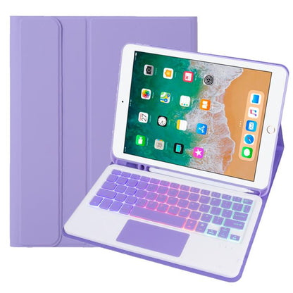 For iPad 9.7 2018 / 2017 / Pro 9.7 A07B-AS Backlight Bluetooth Touch Keyboard Leather Tablet Case with Pen Slot(Purple) - For iPad Pro by buy2fix | Online Shopping UK | buy2fix