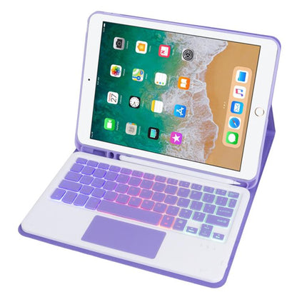 For iPad 9.7 2018 / 2017 / Pro 9.7 A07B-AS Backlight Bluetooth Touch Keyboard Leather Tablet Case with Pen Slot(Purple) - For iPad Pro by buy2fix | Online Shopping UK | buy2fix