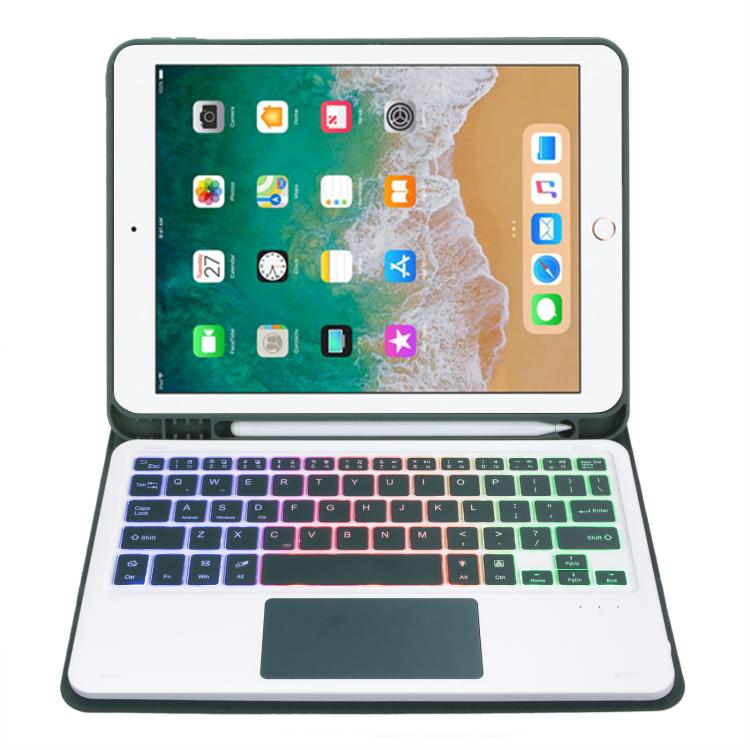 For iPad 9.7 2018 / 2017 / Pro 9.7 A07B-AS Backlight Bluetooth Touch Keyboard Leather Tablet Case with Pen Slot(Dark Green) - For iPad Pro by buy2fix | Online Shopping UK | buy2fix