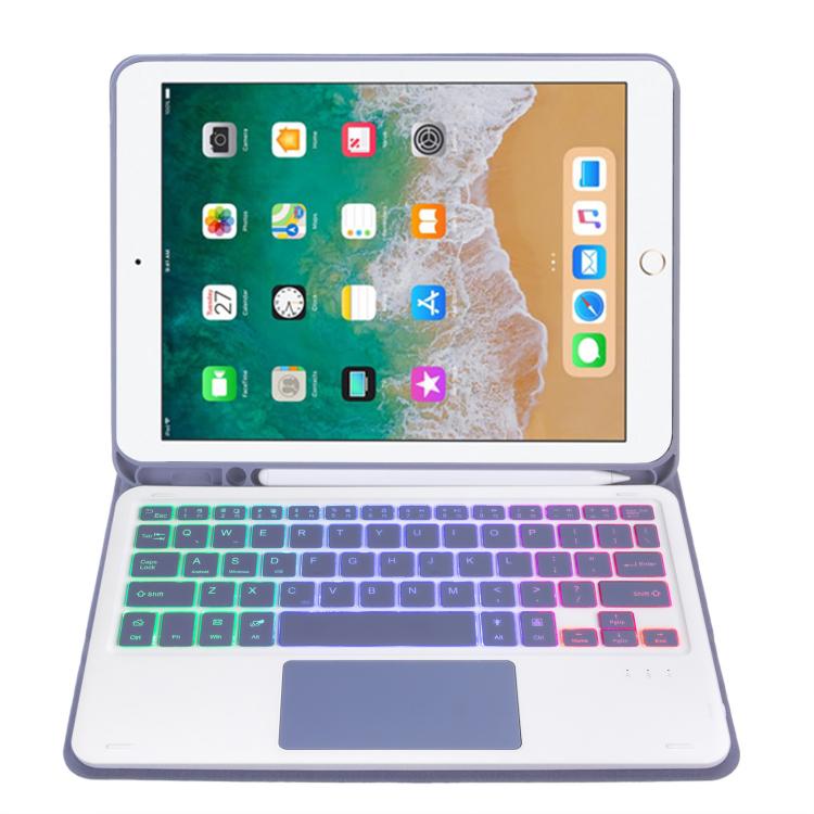 For iPad 9.7 2018 / 2017 / Pro 9.7 A07B-AS Backlight Bluetooth Touch Keyboard Leather Tablet Case with Pen Slot(Dark Purple) - For iPad Pro by buy2fix | Online Shopping UK | buy2fix