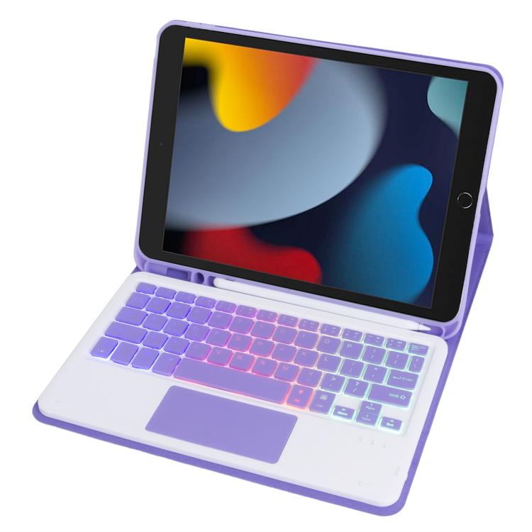 For iPad 10.2 2021 / 2019 / Air 2019 A102B-AS Backlight Bluetooth Touch Keyboard Leather Tablet Case with Pen Slot(Purple) - For iPad Pro by buy2fix | Online Shopping UK | buy2fix