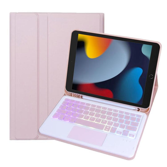 For iPad 10.2 2021 / 2019 / Air 2019 A102B-AS Backlight Bluetooth Touch Keyboard Leather Tablet Case with Pen Slot(Pink)