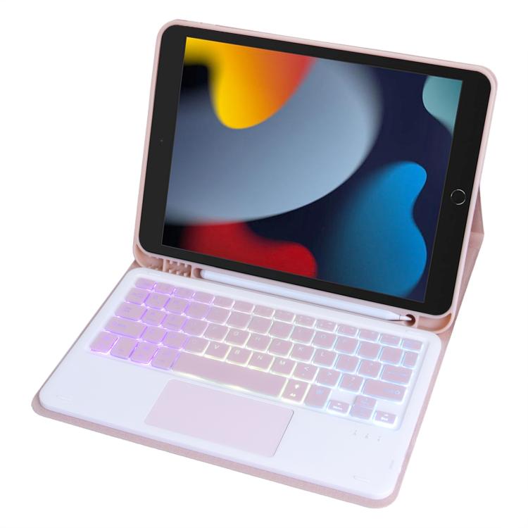 For iPad 10.2 2021 / 2019 / Air 2019 A102B-AS Backlight Bluetooth Touch Keyboard Leather Tablet Case with Pen Slot(Pink) - For iPad Pro by buy2fix | Online Shopping UK | buy2fix
