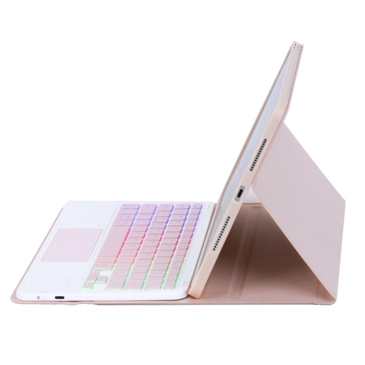 For iPad 10.2 2021 / 2019 / Air 2019 A102B-AS Backlight Bluetooth Touch Keyboard Leather Tablet Case with Pen Slot(Pink) - For iPad Pro by buy2fix | Online Shopping UK | buy2fix
