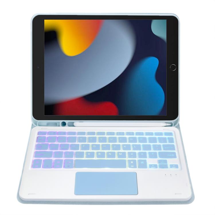 For iPad 10.2 2021 / 2019 / Air 2019 A102B-AS Backlight Bluetooth Touch Keyboard Leather Tablet Case with Pen Slot(Blue) - For iPad Pro by buy2fix | Online Shopping UK | buy2fix