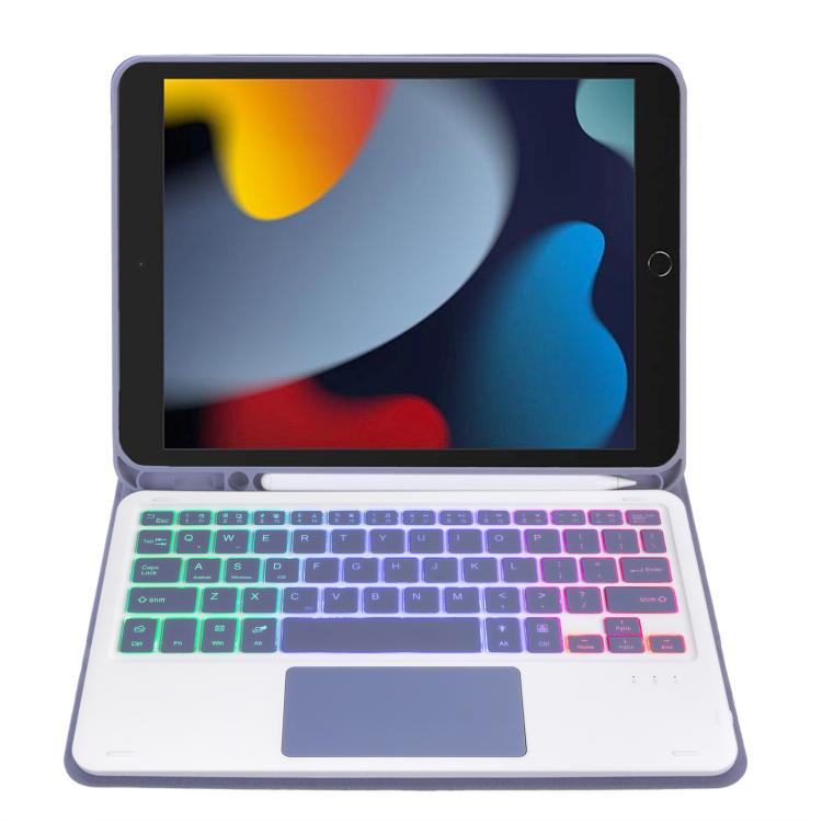 For iPad 10.2 2021 / 2019 / Air 2019 A102B-AS Backlight Bluetooth Touch Keyboard Leather Tablet Case with Pen Slot(Dark Purple) - For iPad Pro by buy2fix | Online Shopping UK | buy2fix