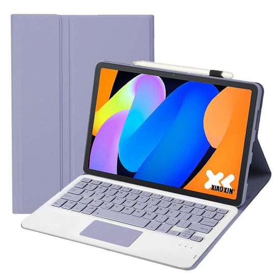 For Lenovo Xiaoxin Pad 11 inch 2025 AM31-A Ultra-thin Detachable Bluetooth Keyboard Leather Tablet Case with Touchpad(Lavender White)
