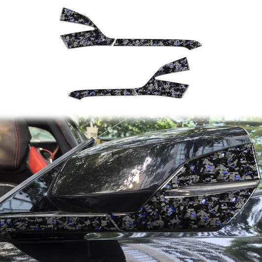 4pcs/Set Forged Gold Foil Carbon Fiber Car Rearview Mirror Decorative Sticker for Chevrolet Corvette C8 2020-, Left Driver(Blue) - Car Interior Mouldings by buy2fix | Online Shopping UK | buy2fix