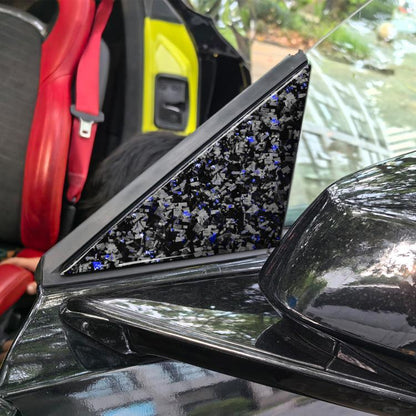 4pcs/Set Forged Gold Foil Carbon Fiber Car Outside A-pillar Decorative Sticker for Chevrolet Corvette C8 2020-, Left and Right Driver(Blue) - Car Interior Mouldings by buy2fix | Online Shopping UK | buy2fix