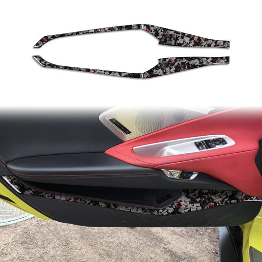 4pcs/Set Forged Gold Foil Carbon Fiber Car Door Storage Panel Decorative Sticker for Chevrolet Corvette C8 2020-, Left and Right Driver(Red) - Car Interior Mouldings by buy2fix | Online Shopping UK | buy2fix