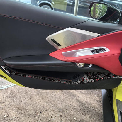 4pcs/Set Forged Gold Foil Carbon Fiber Car Door Storage Panel Decorative Sticker for Chevrolet Corvette C8 2020-, Left and Right Driver(Red) - Car Interior Mouldings by buy2fix | Online Shopping UK | buy2fix