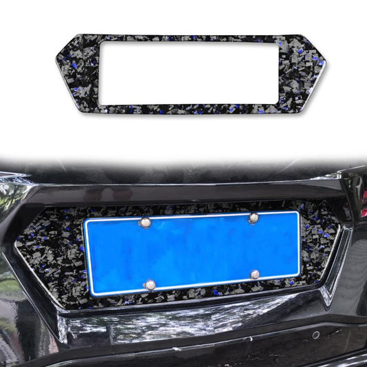 Forged Gold Foil Carbon Fiber Car Rear License Plate Frame Decorative Sticker for Chevrolet Corvette C8 2020-, Left and Right Driver(Blue) - Car Interior Mouldings by buy2fix | Online Shopping UK | buy2fix