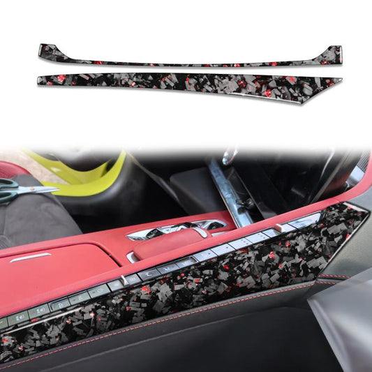 2pcs/Set Forged Gold Foil Carbon Fiber Car Center Console Side Decorative Sticker for Chevrolet Corvette C8 2020-, Left Driver(Red) - Car Interior Mouldings by buy2fix | Online Shopping UK | buy2fix