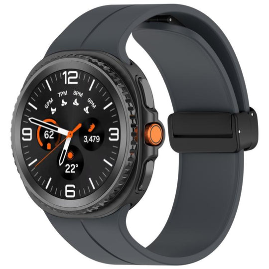 For Galaxy Watch9 / 8 / 8 Classic xDfind Fold Black Buckle Magnetic Silicone Watch Band(Grey)