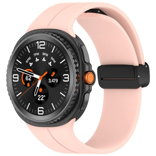 For Galaxy Watch9 / 8 / 8 Classic xDfind Fold Black Buckle Magnetic Silicone Watch Band(Pink)