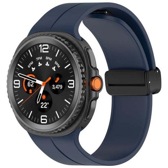 For Galaxy Watch9 / 8 / 8 Classic xDfind Fold Black Buckle Magnetic Silicone Watch Band(Midnight Blue)