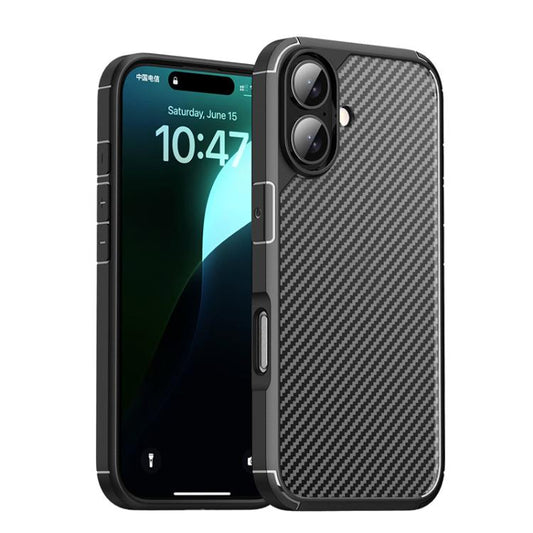 For iPhone 16 iPAKY Pioneer Series Carbon Fiber PC+TPU Phone Case(Black) - iPhone 16 Cases by iPAKY | Online Shopping UK | buy2fix