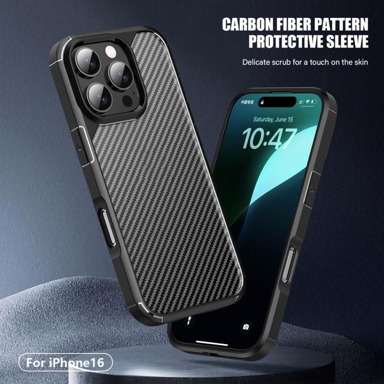 For iPhone 16 iPAKY Pioneer Series Carbon Fiber PC+TPU Phone Case(Black) - iPhone 16 Cases by iPAKY | Online Shopping UK | buy2fix