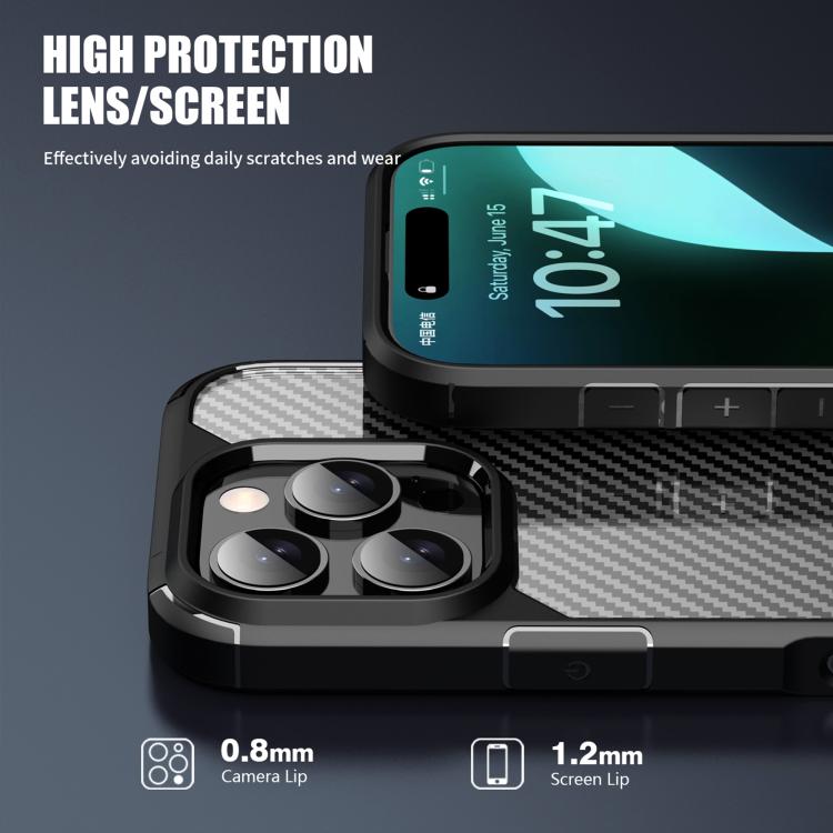 For iPhone 16 iPAKY Pioneer Series Carbon Fiber PC+TPU Phone Case(Black) - iPhone 16 Cases by iPAKY | Online Shopping UK | buy2fix